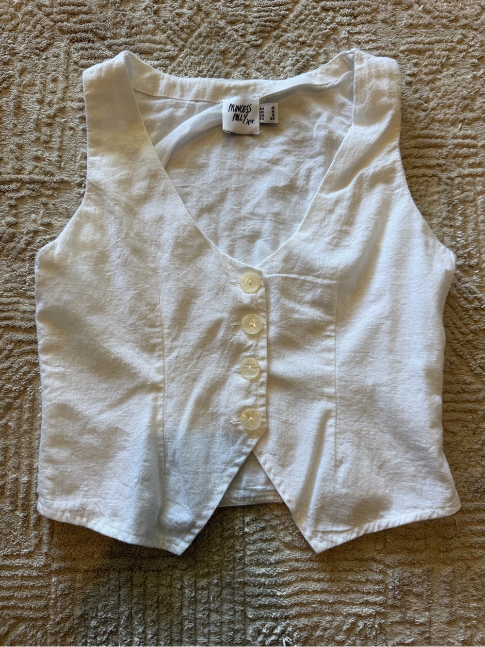 Princess Polly White Button Organic Cotton Front Vest Top Size 0